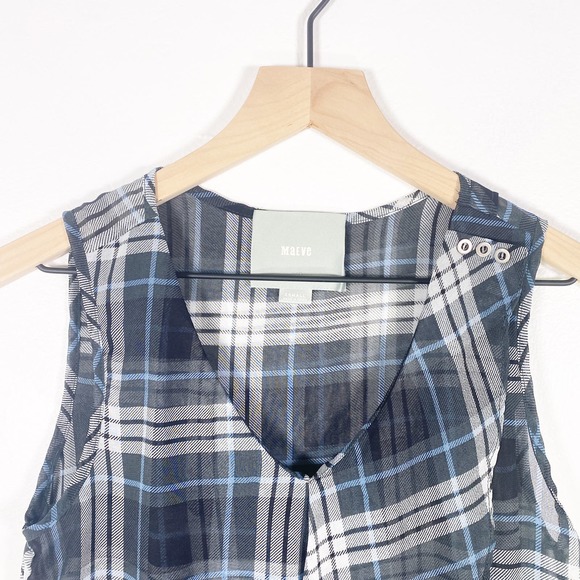 Anthropologie Maeve Plaid Sleeveless Top Wrap Layered Tank Top in Blue Size XS - Picture 3 of 7